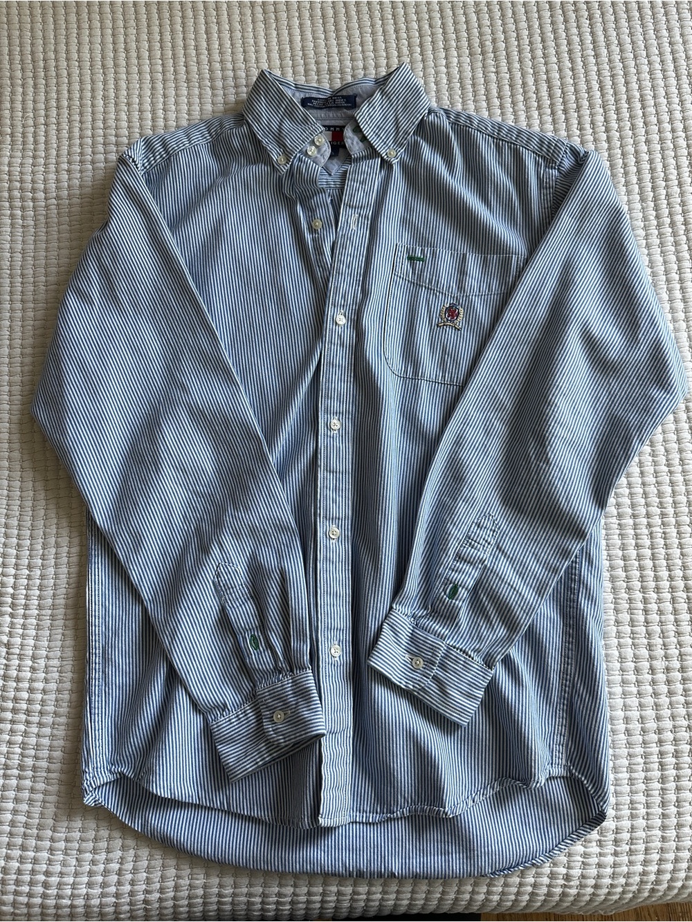 Tommy Hilfiger Blue and White Narrow-Stripe Button-Down Shirt